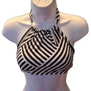 Tommy Bahama Women's High Striped White/Black Neck Bikini Top Size S